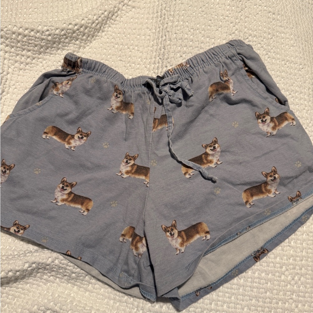 Gray Corgi Print Lounge Shorts with Drawstring